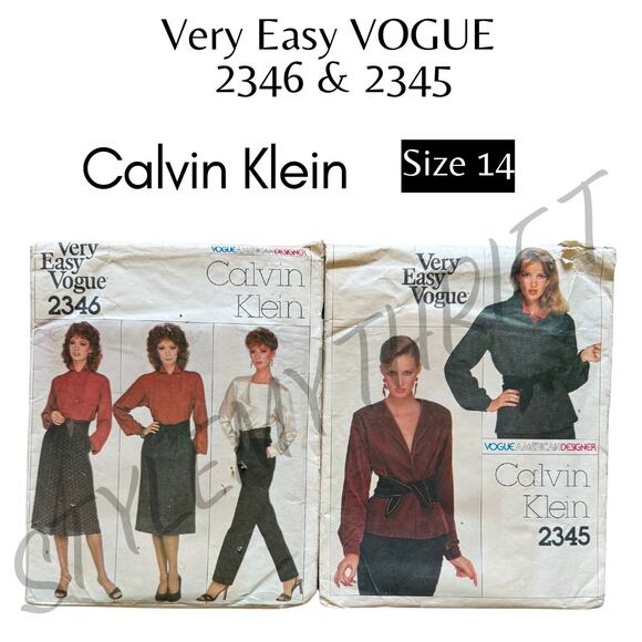 UC FF 2-Piece Lot Vintage 80s Calvin Klein Vogue Sew Patterns 2346 & 2345 Size14 - Picture 1 of 6